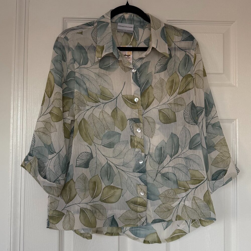 sheer vintage shirt with leaf pattern